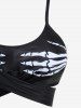 Skull Bone Skeleton Print Crossover Tankini Swimsuit (Adjustable Shoulder Strap) -  