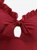 Skull Crow Print Bowknot Ruffles Halter Boyleg Tankini Swimsuit -  