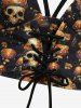 Skulls Mushroom Print Lace Up Panel Ruched Tankini Swimsuit -  
