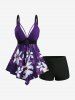 Plus Size Flower Print Tied Boyleg Asymmetric Tankini Swimsuit (Adjustable Shoulder Strap) -  