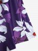 Plus Size Flower Print Tied Boyleg Asymmetric Tankini Swimsuit (Adjustable Shoulder Strap) -  