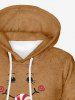 Plus Size Christmas Gingerbread Smile Face Candy Print Drawstring Pockets Hoodie For Men -  