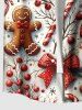 Chemise de Noël grande taille à imprimé pain d'épices, bonbons, houx, fruits, nœud papillon, flocon de neige, boutons, poche pour homme - Rouge S