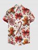 Chemise de Noël grande taille à imprimé pain d'épices, bonbons, houx, fruits, nœud papillon, flocon de neige, boutons, poche pour homme - Rouge L