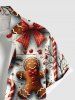 Chemise de Noël grande taille à imprimé pain d'épices, bonbons, houx, fruits, nœud papillon, flocon de neige, boutons, poche pour homme - Rouge L
