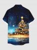 Plus Size Christmas Tree Star Galaxy Print Buttons Pocket Shirt For Men -  