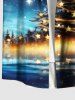 Plus Size Christmas Tree Star Galaxy Print Buttons Pocket Shirt For Men -  