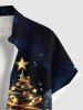 Plus Size Christmas Tree Star Galaxy Print Buttons Pocket Shirt For Men -  