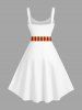 Plus Size Christmas Snowman Gloves Buttons Print Tank Dress -  