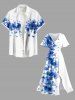 Plus Size Flowers Print Split Hawaii Midi Dress -  