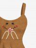 Robe débardeur grande taille à imprimé bonbon et visage souriant en pain d'épices de Noël - Brun Légère 5X