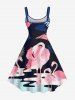 Robe débardeur grande taille à imprimé flamants roses et feuilles tropicales, style hawaïen - Bleu Marine 5X