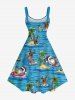 Plus Size Christmas Hat Elk Santa Claus Coconut Tree Seascape Print Hawaii A Line Tank Dress -  