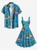 Plus Size Christmas Hat Elk Santa Claus Coconut Tree Seascape Print Hawaii A Line Tank Dress -  