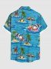 Chemise à boutons avec imprimé paysage marin et chapeau de Noël grande taille pour homme, motif élan, père Noël, cocotier, hawaïen - Bleu Ciel S
