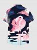 Plus Size Tropical Leaf Flamingo Lake Print Hawaii Button Pocket Shirt For Men -  