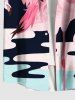 Plus Size Tropical Leaf Flamingo Lake Print Hawaii Button Pocket Shirt For Men -  