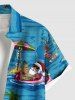 Chemise à boutons avec imprimé paysage marin et chapeau de Noël grande taille pour homme, motif élan, père Noël, cocotier, hawaïen - Bleu Ciel L