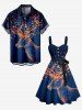 Robe trapèze grande taille à paillettes, imprimé ombré, avec boutons et ceinture amovible. - Bleu de Minuit 1X