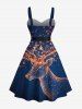 Robe trapèze grande taille à paillettes, imprimé ombré, avec boutons et ceinture amovible. - Bleu de Minuit 1X