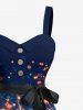 Robe trapèze grande taille à paillettes, imprimé ombré, avec boutons et ceinture amovible. - Bleu de Minuit 1X