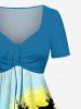Plus Size Christmas Elk Santa Claus Coconut Tree Moon Sea Print Hawaii Cinched A Line Dress -  