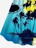 Plus Size Christmas Elk Santa Claus Coconut Tree Moon Sea Print Hawaii Cinched A Line Dress -  