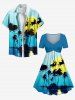 Plus Size Christmas Elk Santa Claus Coconut Tree Moon Sea Print Hawaii Cinched A Line Dress -  