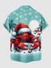 Plus Size Christmas Hat Snowflake Moon Crab Candy Coconut Tree Print Button Pocket Shirt For Men -  