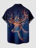 Chemise à paillettes grande taille pour homme, imprimé ombré, poches boutonnées, motif élan lumineux, grande taille, Noël. - Bleu Marine XL