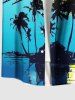 Plus Size Christmas Elk Santa Claus Coconut Tree Moon Sea Print Hawaii Button Pocket Shirt For Men - Bleu Ciel 4XL