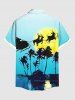 Plus Size Christmas Elk Santa Claus Coconut Tree Moon Sea Print Hawaii Button Pocket Shirt For Men - Bleu Ciel 4XL