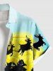 Plus Size Christmas Elk Santa Claus Coconut Tree Moon Sea Print Hawaii Button Pocket Shirt For Men -  