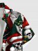 Chemise à poches boutonnées avec chapeau de Noël et imprimé tête de mort pour hommes (grandes tailles) - Noir S