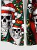 Plus Size Christmas Tree Hat Skull Print Button Pocket Shirt For Men -  