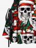 Robe trapèze à lacets et imprimé tête de mort et chapeau de sapin de Noël - Noir S
