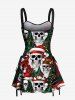 Robe trapèze à lacets avec chapeau de sapin de Noël et imprimé tête de mort - Noir XXXL