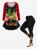T-shirt à manches longues pour femme, grande taille, motif sapin de Noël, flocons de neige et flamants roses - Noir S