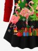 Plus Size Christmas Tree Snowflake Gift Flamingo Print Long Sleeves Women T-shirt -  