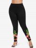 Leggings grande taille à imprimé sapin de Noël, flocons de neige et flamants roses - Noir S
