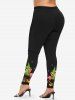 Leggings grande taille à imprimé sapin de Noël, flocons de neige et flamants roses - Noir S