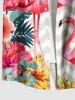 Plus Size Tropical Leaf Hibiscus Flower Flamingo Zig Zag Print Hawaii Button Pocket Shirt For Men -  
