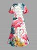 Robe mi-longue trapèze grande taille à imprimé feuilles tropicales, hibiscus, flamant rose, zigzag, poches fendues, style hawaïen - Rouge Rose 6X