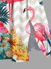 Robe mi-longue trapèze grande taille à imprimé feuilles tropicales, hibiscus, flamant rose, zigzag, poches fendues, style hawaïen - Rouge Rose 6X