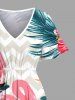 Robe mi-longue trapèze grande taille à imprimé feuilles tropicales, hibiscus, flamant rose, zigzag, poches fendues, style hawaïen - Rouge Rose 6X
