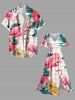 Robe mi-longue trapèze grande taille à imprimé feuilles tropicales, hibiscus, flamant rose, zigzag, poches fendues, style hawaïen - Rouge Rose 6X