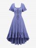 Ruffles Lace Up Grommets Plisse Cinched High Low Dress -  