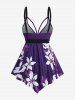 Plus Size Flower Print Tied Boyleg Asymmetric Tankini Swimsuit (Adjustable Shoulder Strap) -  