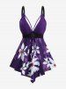 Plus Size Flower Print Tied Boyleg Asymmetric Tankini Swimsuit (Adjustable Shoulder Strap) -  