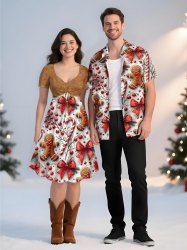 Christmas Gingerbread Candy Holly Fruit Bowknot Snowflake Print Plus Size Matching Outfit For Couples -  